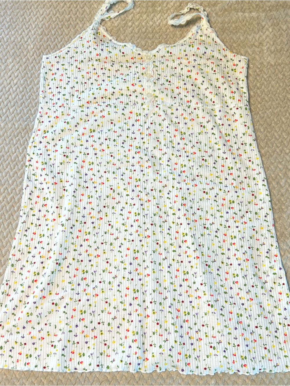 Vintage Circa 2000 Brand White Floral Ribbed Dress